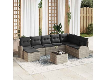 Set pohovek s polštářem s úložištěm 9 pcs Světle šedá polyratan 3354841