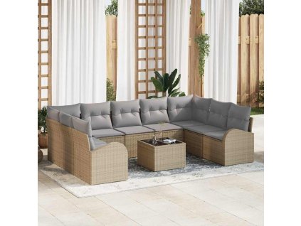 Set pohovek s polštářem 10 pcs Beige a světle šedá polyratan 3354879