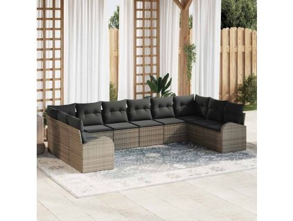 Set pohovek s polštářem s úložištěm 10 pcs Šedá polyratan 3354888