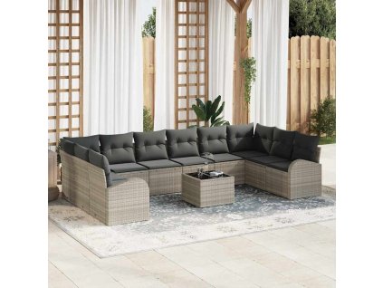 Set pohovek s polštářem 11 pcs Světle šedá polyratan 3354901