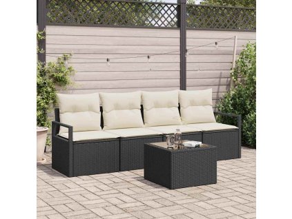 Set pohovek s polštářem 5 pcs Černá a krémová polyratan 3354916