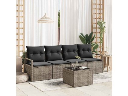 Set pohovek s polštářem s úložištěm 5 pcs Šedá polyratan 3354918