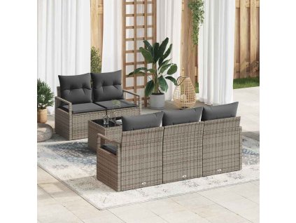 Set pohovek s polštářem s úložištěm 6 pcs Šedá polyratan 3354928
