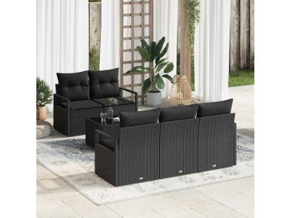 Set pohovek s polštářem s úložištěm 6 pcs Černá polyratan 3354932