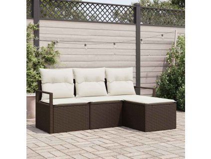 Sada zahradních pohovek s polštářem 4 pcs Hnědá a krémová 3354997