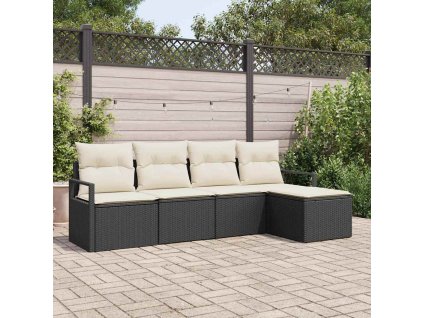 Set pohovek s polštářem 5 pcs Černá a krémová polyratan 3355006