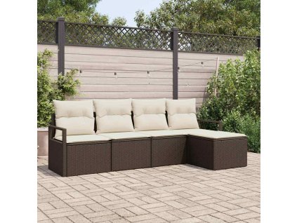 Set pohovek s polštářem 5 pcs Hnědá a krémová polyratan 3355007