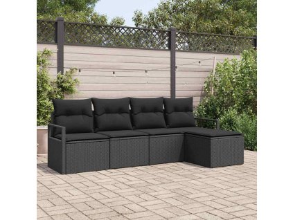 Set pohovek s polštářem s úložištěm 5 pcs Černá polyratan 3355012
