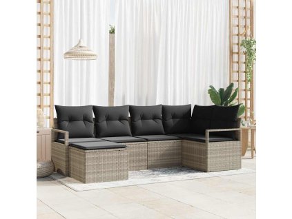 Set pohovek s polštářem s úložištěm 6 pcs Světle šedá polyratan 3355121