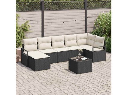 Set pohovek s polštářem 8 pcs Hnědá a krémová polyratan 3355146