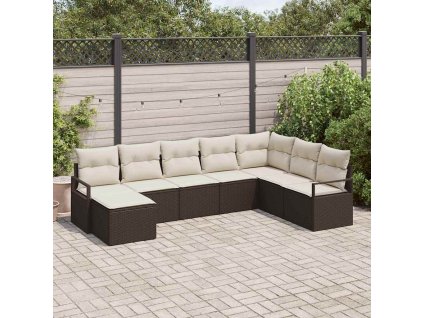 Set pohovek s polštářem 8 pcs Hnědá a krémová polyratan 3355167