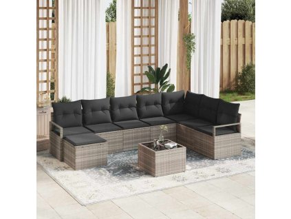 Set pohovek s polštářem s úložištěm 9 pcs Světle šedá polyratan 3355181