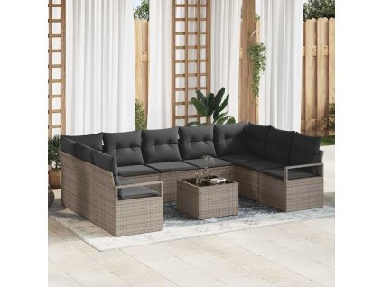 Set pohovek s polštářem 10 pcs Světle šedá polyratan 3355218