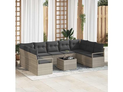 Set pohovek s polštářem 10 pcs Světle šedá polyratan 3355221