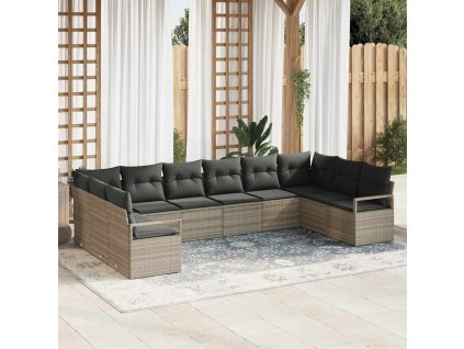 Set pohovek s polštářem 10 pcs Světle šedá polyratan 3355231