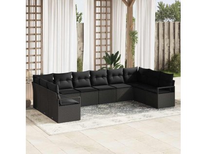 Set pohovek s polštářem s úložištěm 10 pcs Černá polyratan 3355232