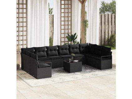 Set pohovek s polštářem s úložištěm 11 pcs Černá polyratan 3355242