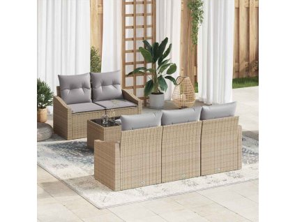 Set pohovek s polštářem 6 pcs Beige a šedá polyratan 3355269