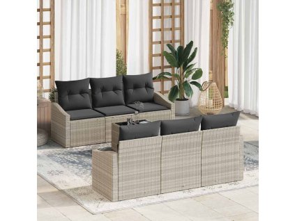 Set pohovek 7 pcs Světlá šedá a tmavá šedá polyratan 3355281