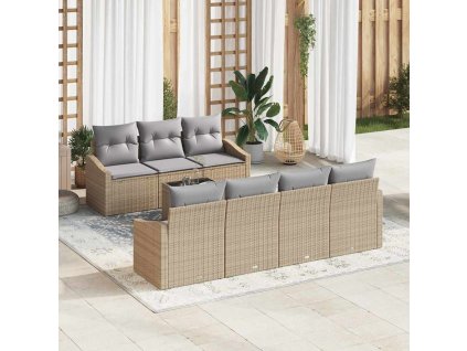 Set pohovek s polštářem 8 pcs Beige a šedá polyratan 3355299