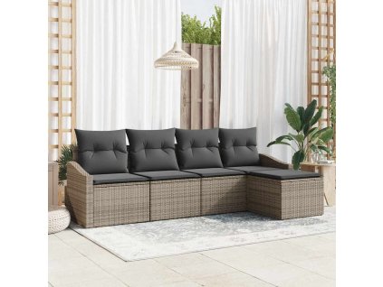 Set pohovek s polštářem s úložištěm 5 pcs Šedá polyratan 3355348