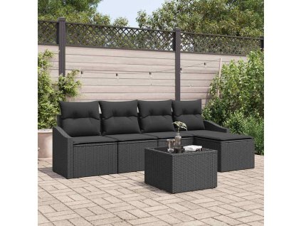 Set pohovek s polštářem s úložištěm 6 pcs Černá polyratan 3355362