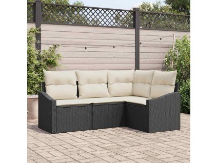 Set pohovek s polštářem 4 pcs Černá a krémová polyratan 3355366