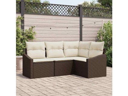 Set pohovek s polštářem 4 pcs Hnědá a krémová polyratan 3355367