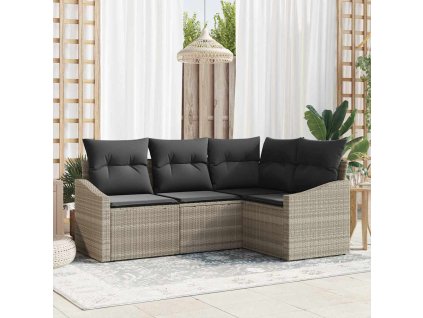 Set pohovek s polštářem s úložištěm 4 pcs Světle šedá polyratan 3355371