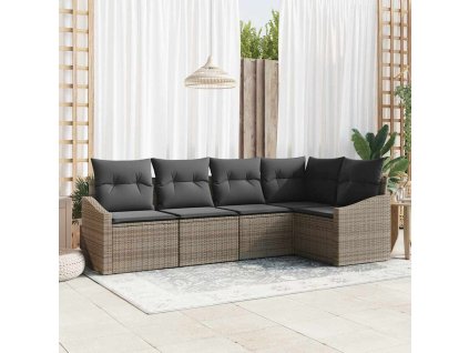 Set pohovek s polštářem s úložištěm 5 pcs Šedá polyratan 3355388