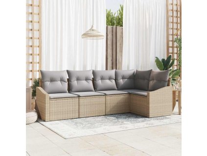 Set pohovek s polštářem 5 pcs Béžová a Světle šedá polyratan 3355389