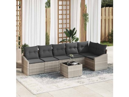 Set pohovek s polštářem s úložištěm 7 pcs Světle šedá polyratan 3355421