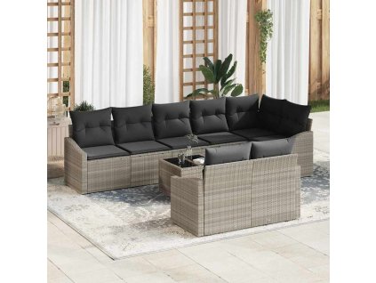 Set pohovek s polštářem s úložištěm 9 pcs Světle šedá polyratan 3355451