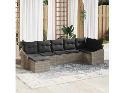 Sada zahradních pohovek s polštářem 7 pcs Světle šedá polyratan 3355481