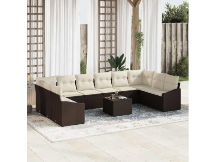 Sada zahradních pohovek s úložištěm Hnědá a krémová polyratan 3355577