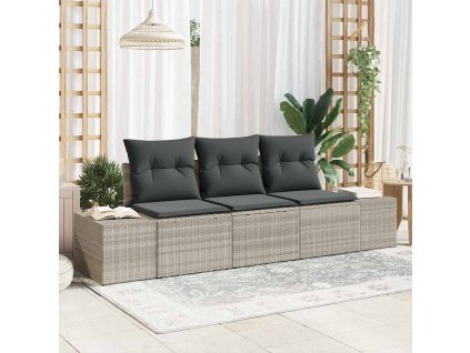 Sada zahradních pohovek s úložištěm 3 pcs Světle šedá polyratan 3355591