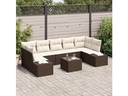 Sada zahradních pohovek 8 pcs Hnědá a krémová polyratan 3355647