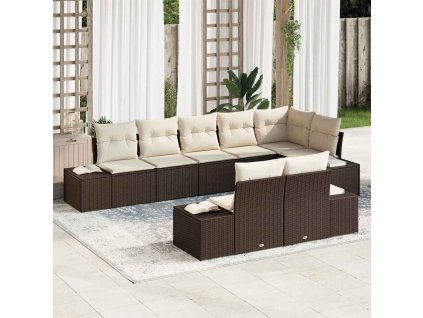 Sada zahradních pohovek 8 pcs Hnědá a krémová Poly ratan 3355777