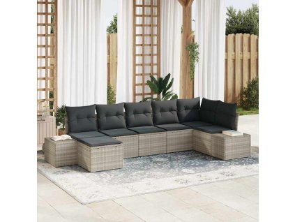 Sada zahradních pohovek s polštářem 7 pcs Světle šedá polyratan 3355821