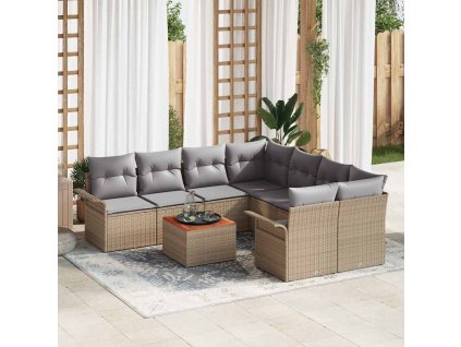 Sada zahradních pohovek s polštářem 9 pcs Béžová a Světle šedá 3355977