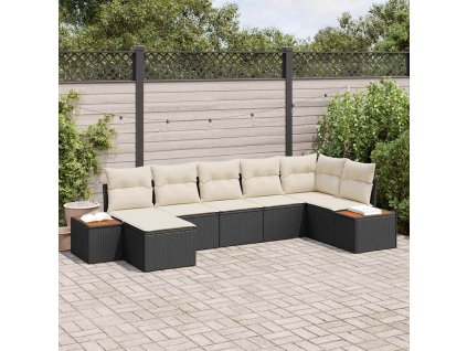 Sada zahradních pohovek 7 pcs Černá a krémová Poly Ratan 3356797