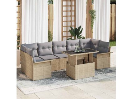 Sada zahradních pohovek s polštářem 8 pcs Béžová Poly ratan 3356973