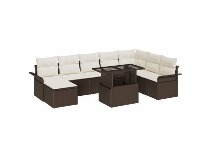 Sada zahradních pohovek s polštářem 9 pcs Hnědá a krémová 3357071