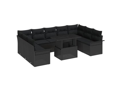 Sada zahradních pohovek s polštářem 10 pcs Černá Poly Ratan 3357086