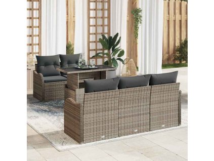 Sada zahradních pohovek s polštářem 6 pcs Šedá Poly Ratan 3357112