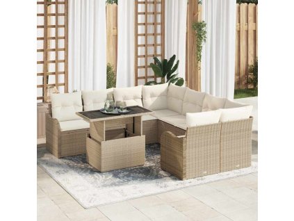 Sada zahradních pohovek s polštářem 9 pcs Béžová Poly Ratan 3357174