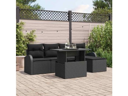 Sada zahradních pohovek s polštářem 6 pcs Černá Poly ratan 3357366