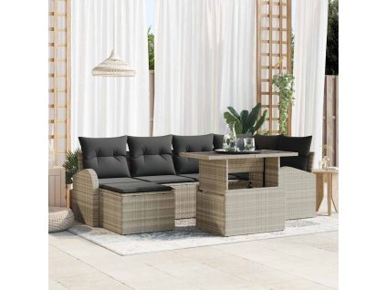 Sada zahradních pohovek 7 pcs Světle šedá Poly ratan 3357415