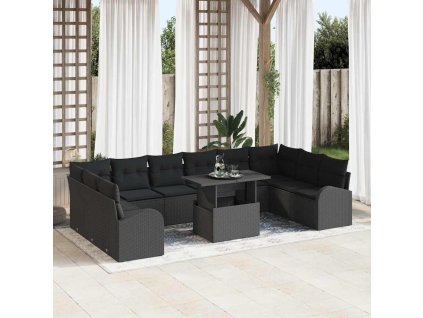 Sada zahradních pohovek s polštářem 11 pcs Černá Poly ratan 3357456