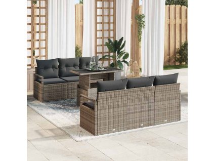 Sada zahradních pohovek s polštářem 7 pcs Šedá Poly ratan 3357482